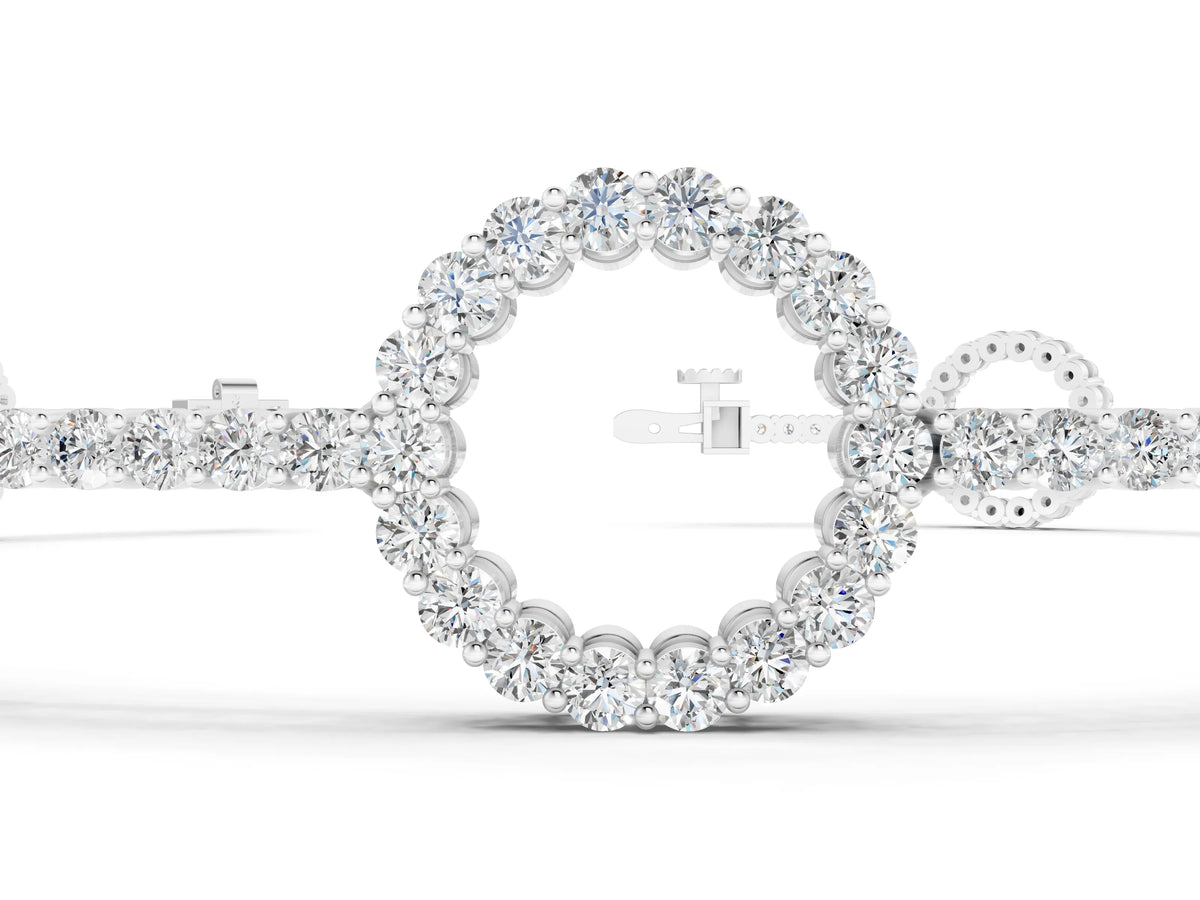 Silver Round Diamond Circle Link Tennis Bracelet with Pavé Setting_5