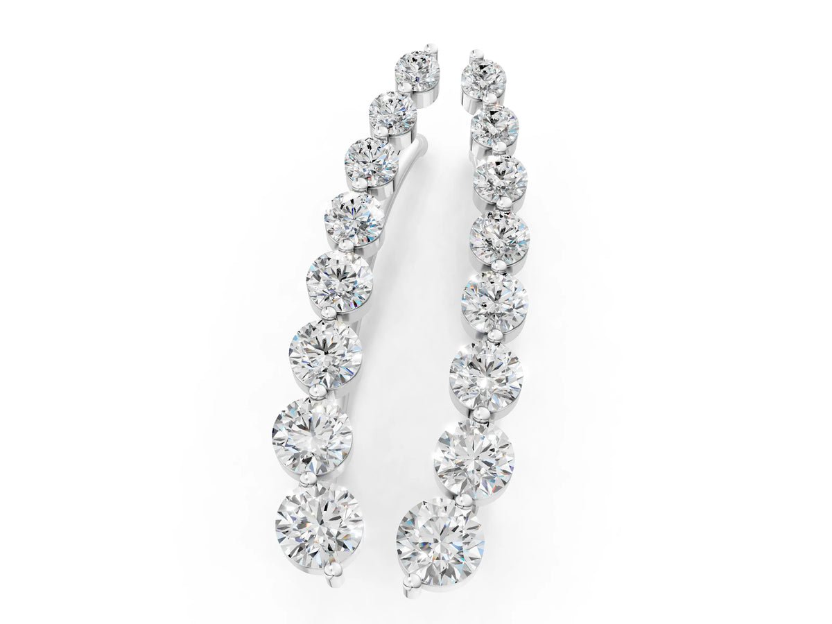 Silver Round Diamond Climber Earrings with Prong Setting on Curved Band_4