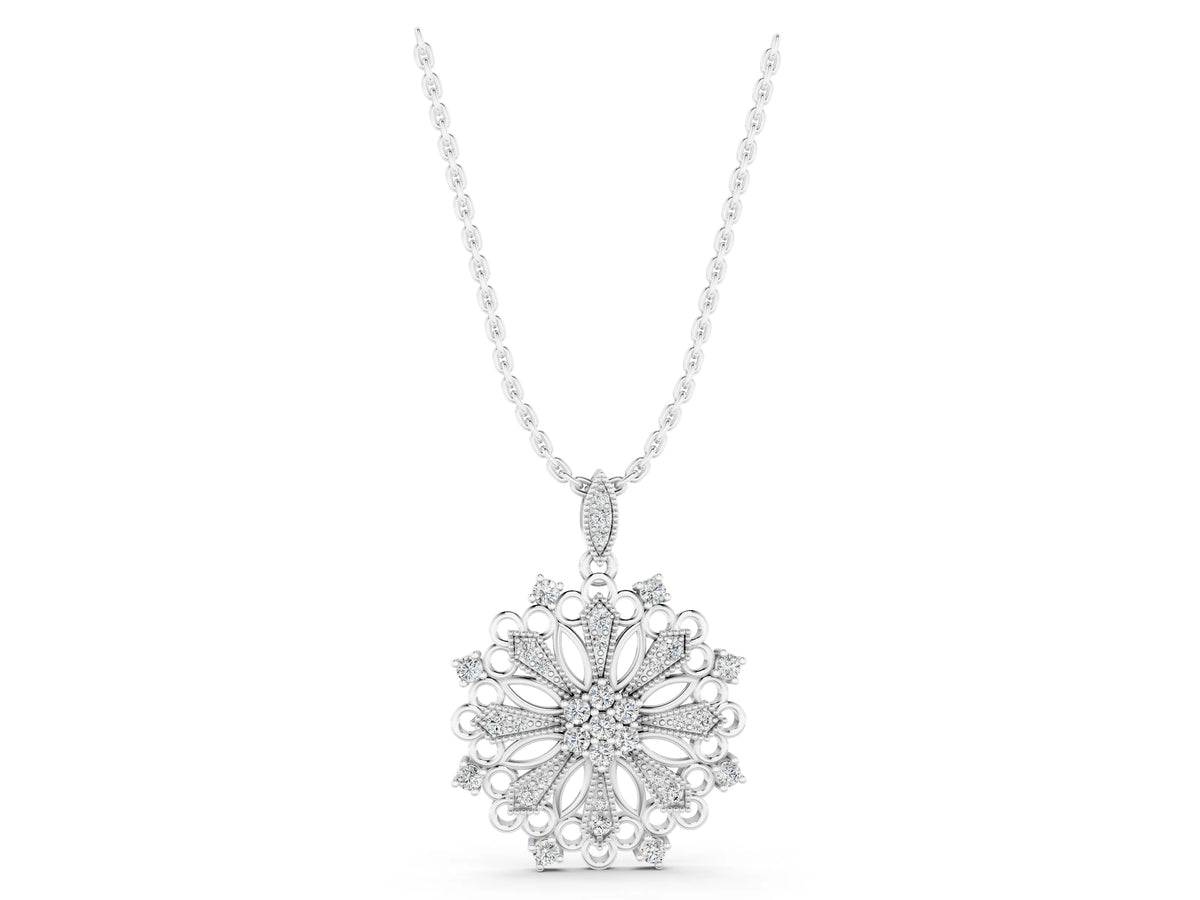 Silver Round Diamond Cluster Milgrain Pendant_3