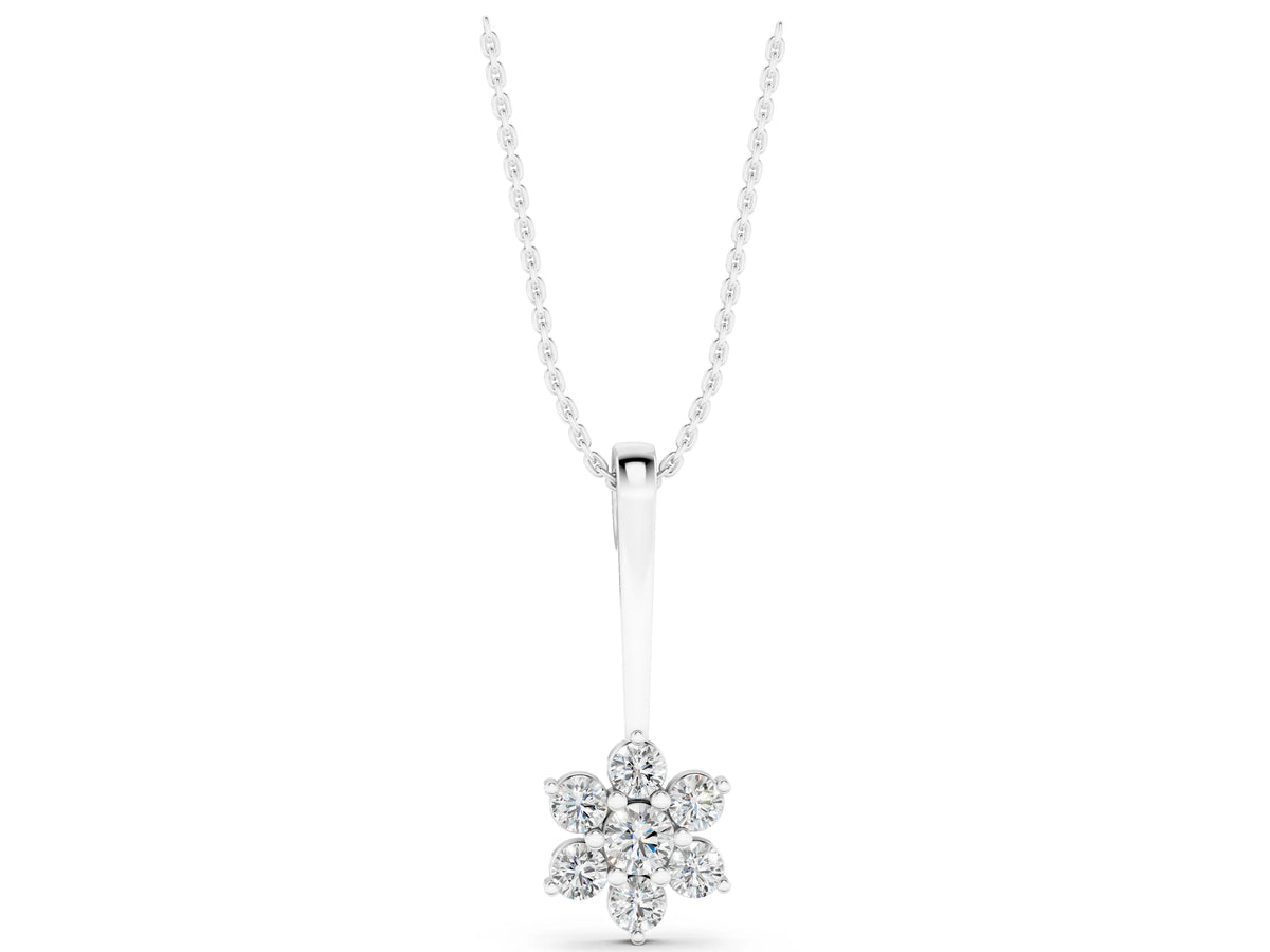 Silver Round Diamond Cluster Pendant with Six-Prong Setting_3