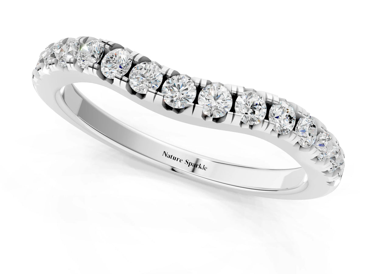 Silver Round Diamond Curved Pavé Wedding Band with Shared Prong Setting_13