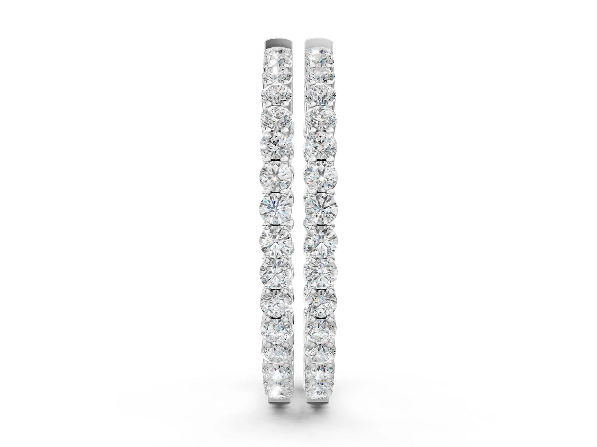 Silver Round Diamond Eternity Hoop Earrings with Pavé Setting and Shared Prong_2