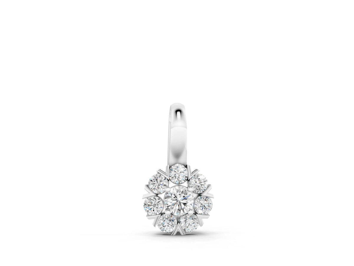 Silver Round Diamond Floral Cluster Pendant with Prong Setting_2