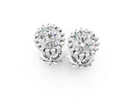 Silver Round Diamond Flower Halo Stud Earrings with Petal Prong Setting_7