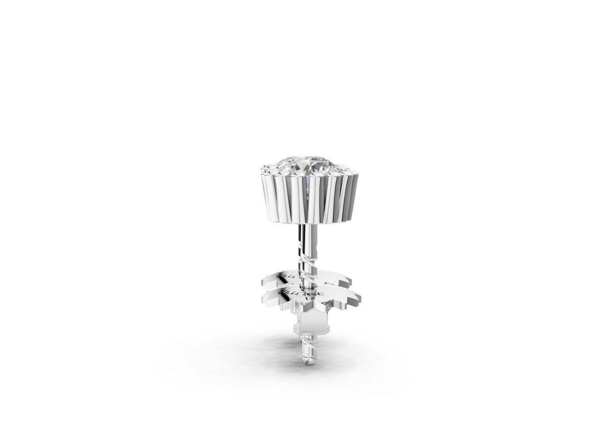 Silver Round Diamond Flower Halo Stud Earrings with Petal Prong Setting_8