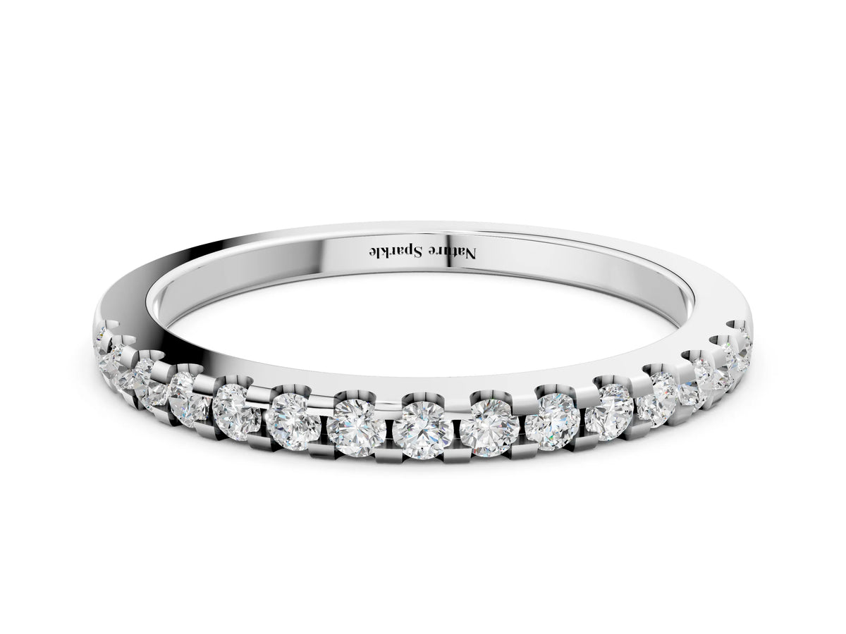 Silver Round Diamond Half Eternity Band with Pavé Setting and Shared Prong_12