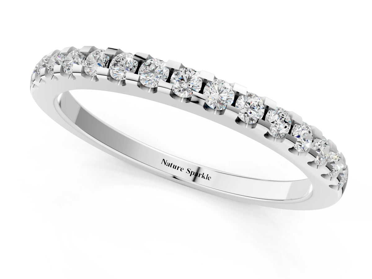 Silver Round Diamond Half Eternity Band with Pavé Setting and Shared Prong_13