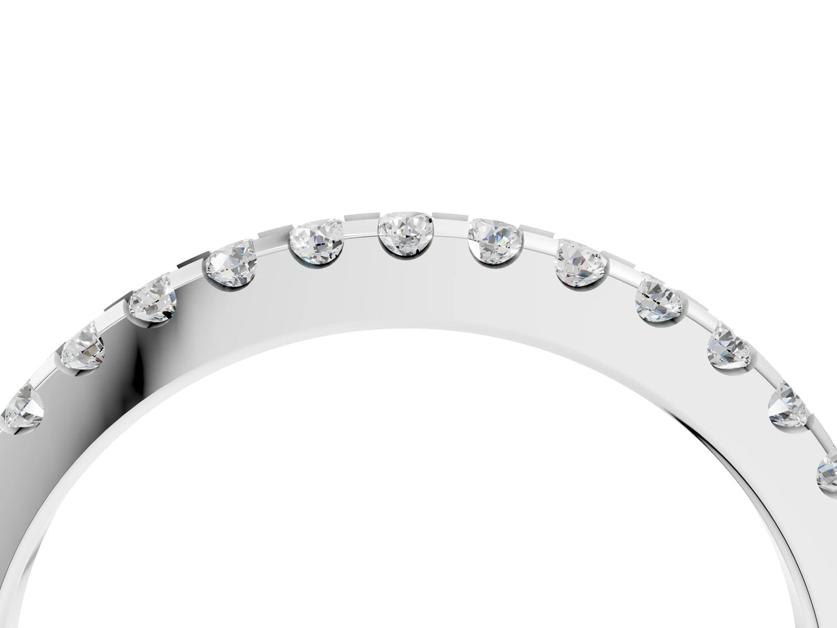 Silver Round Diamond Half Eternity Band with Pavé Setting and Shared Prong_16