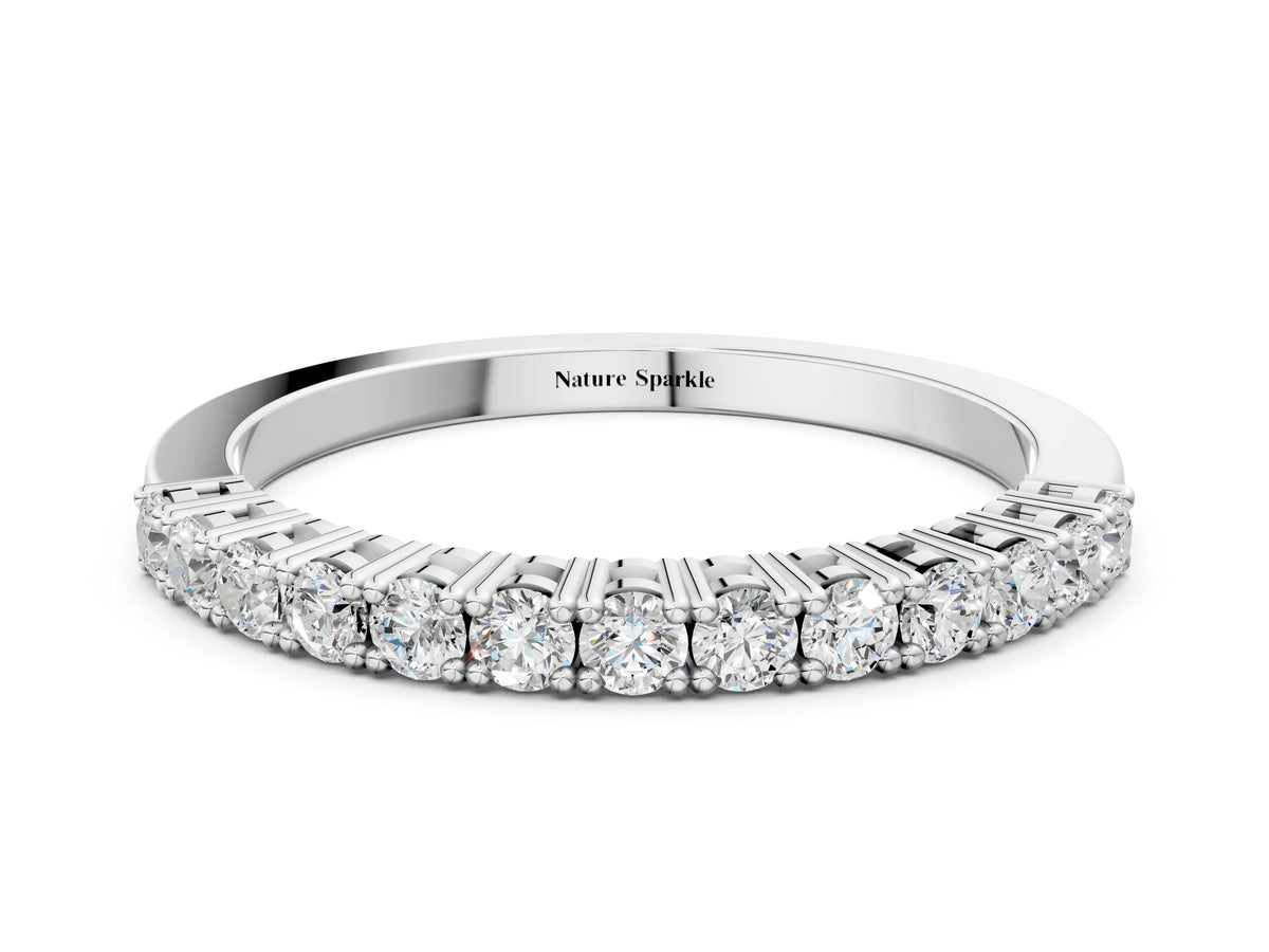 Silver Round Diamond Half-Eternity Band with Shared Prong Setting_12