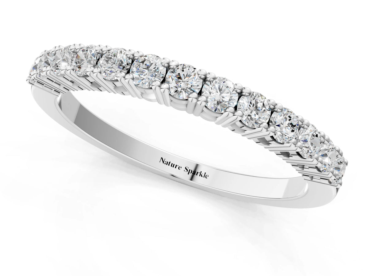 Silver Round Diamond Half-Eternity Band with Shared Prong Setting_13