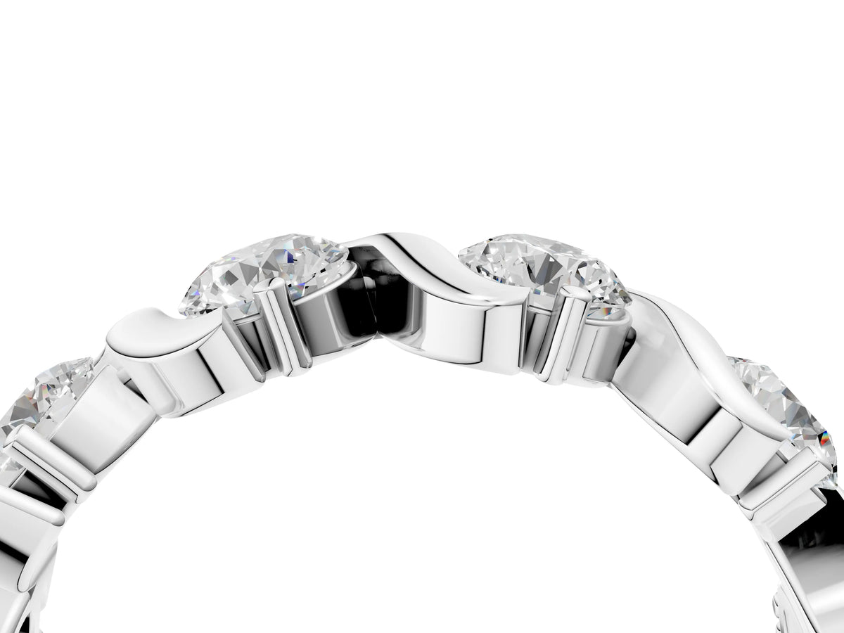 Silver Round Diamond Half Eternity Band with Wave Prong Setting_10