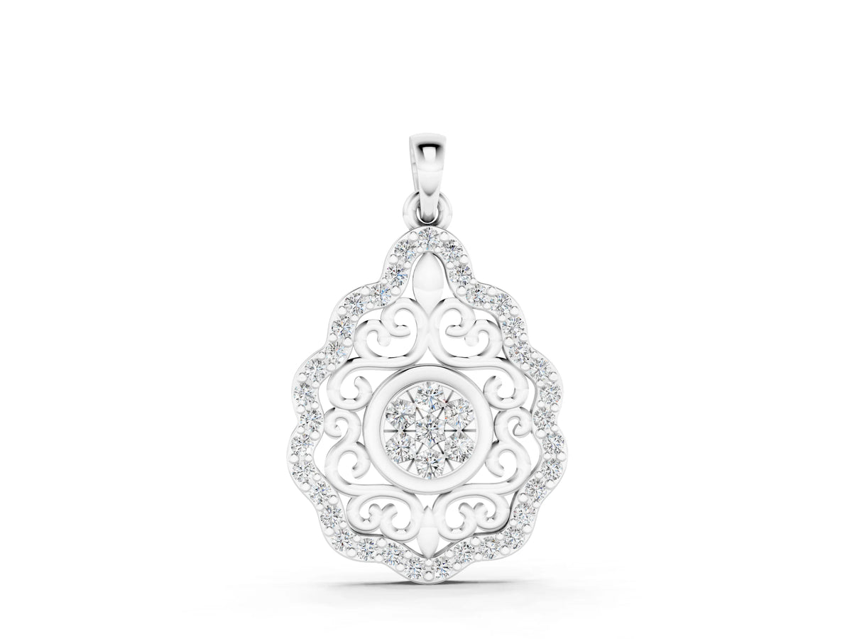 Silver Round Diamond Halo Pendant with Filigree Design_2