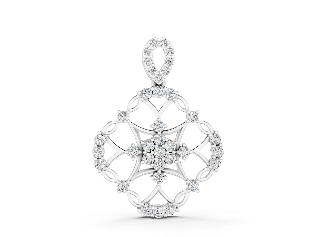 Silver Round Diamond Halo Pendant with Pavé Setting_4