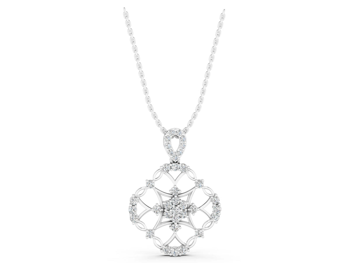 Silver Round Diamond Halo Pendant with Pavé Setting_5