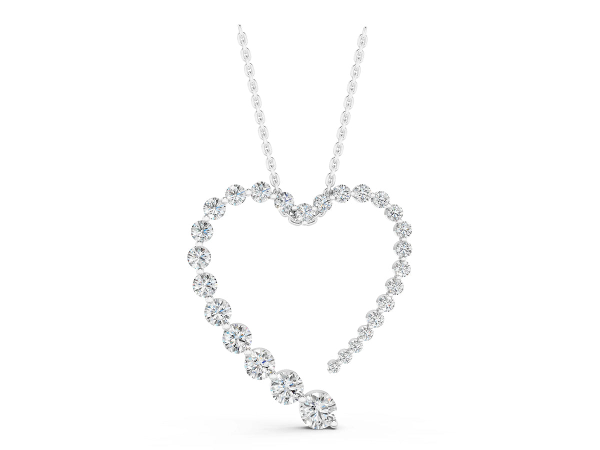 Silver Round Diamond Heart Pendant with Prong Setting_3
