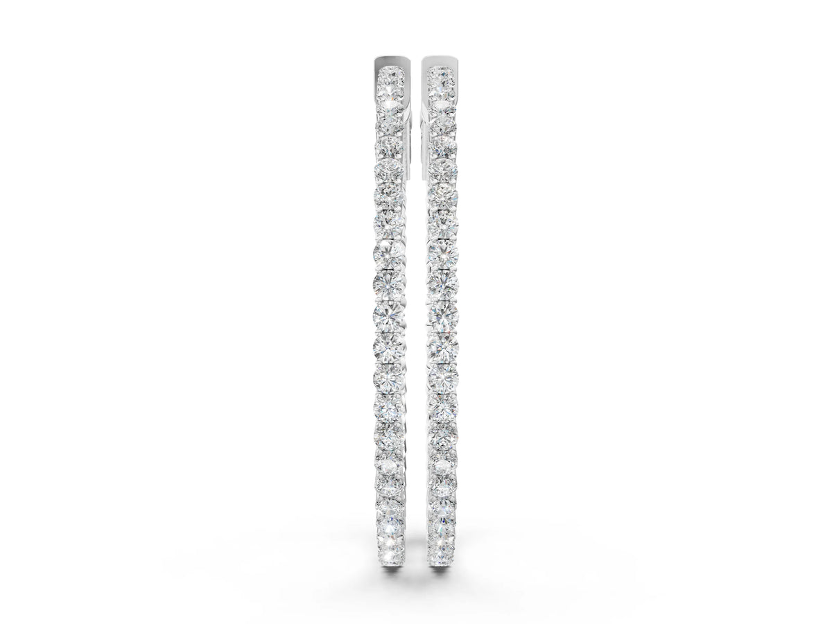 Silver Round Diamond Hoop Earrings with Pave Setting and Shared Prong_2