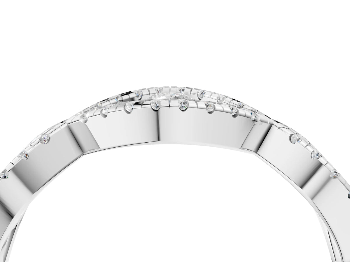 Silver Round Diamond Marquise Halo Twist Band with Pavé Setting_16