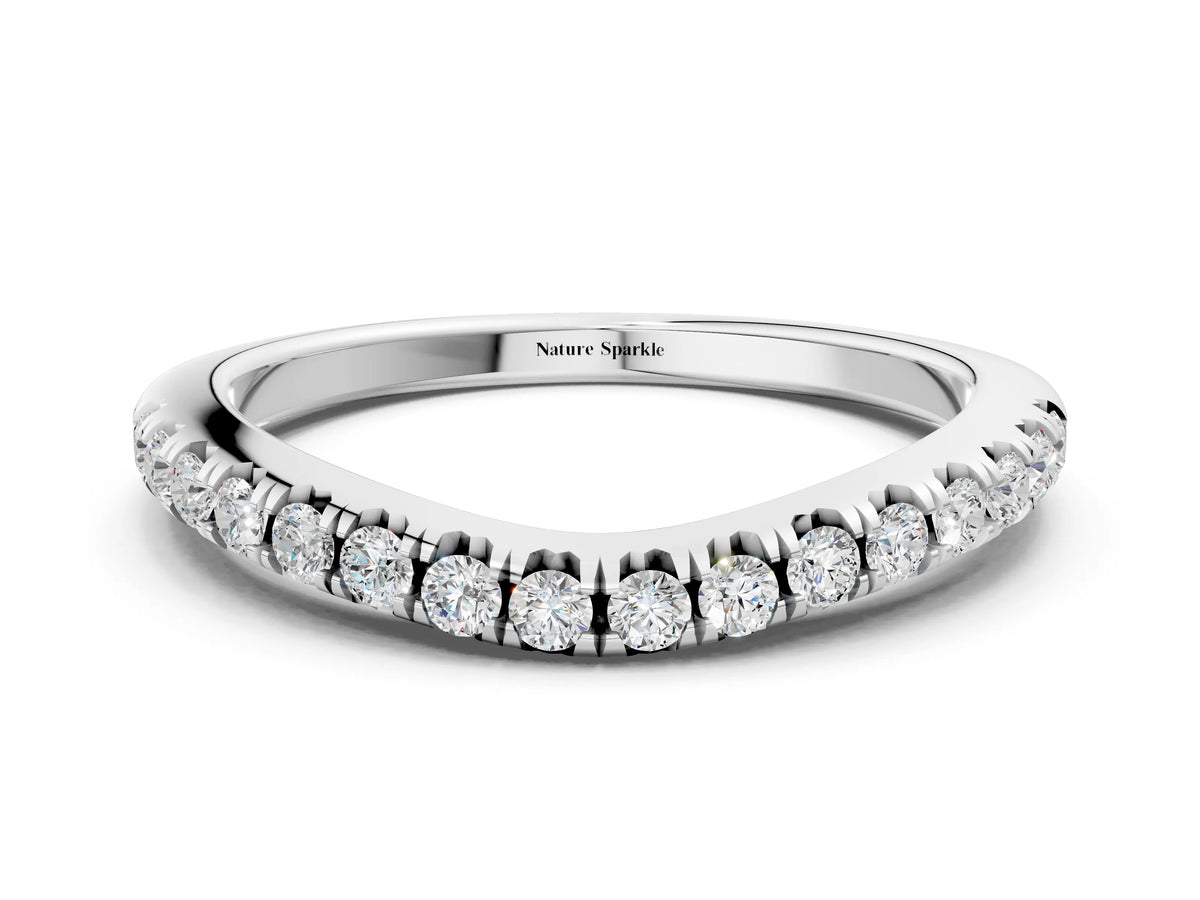Silver Round Diamond Pavé Curved Band with Shared Prong Setting_12