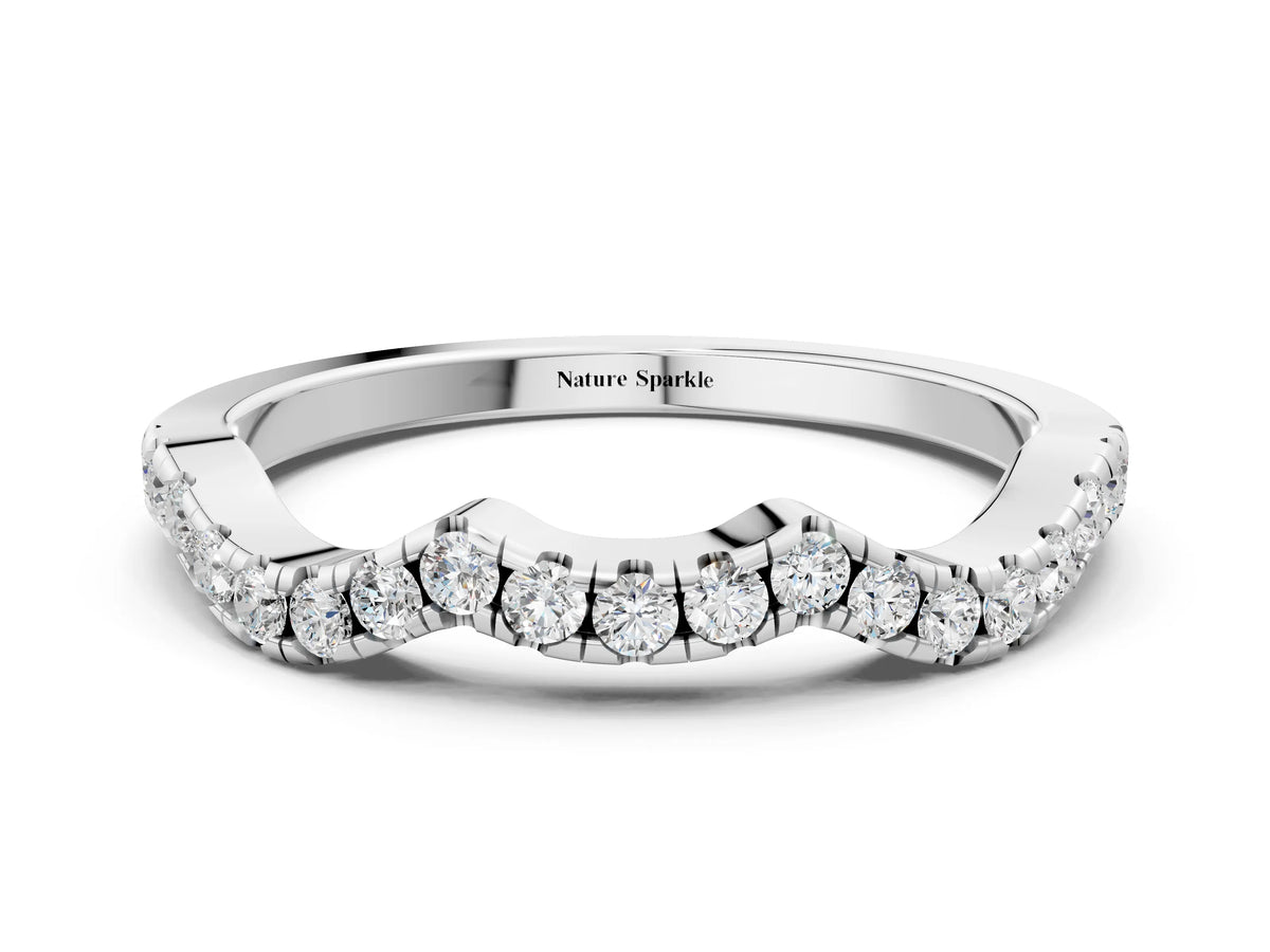 Silver Round Diamond Pavé Curved Wedding Band_12