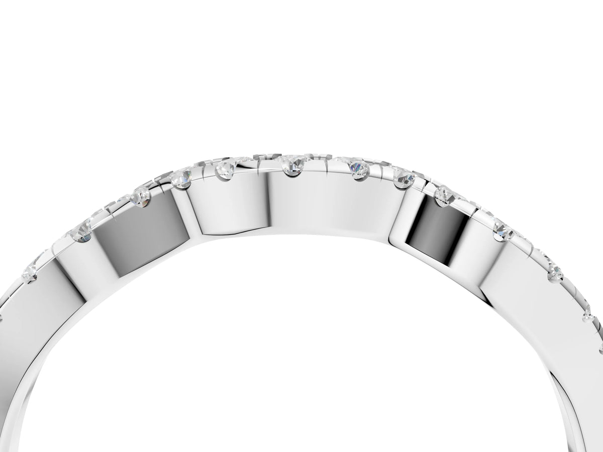 Silver Round Diamond Pavé Curved Wedding Band_16