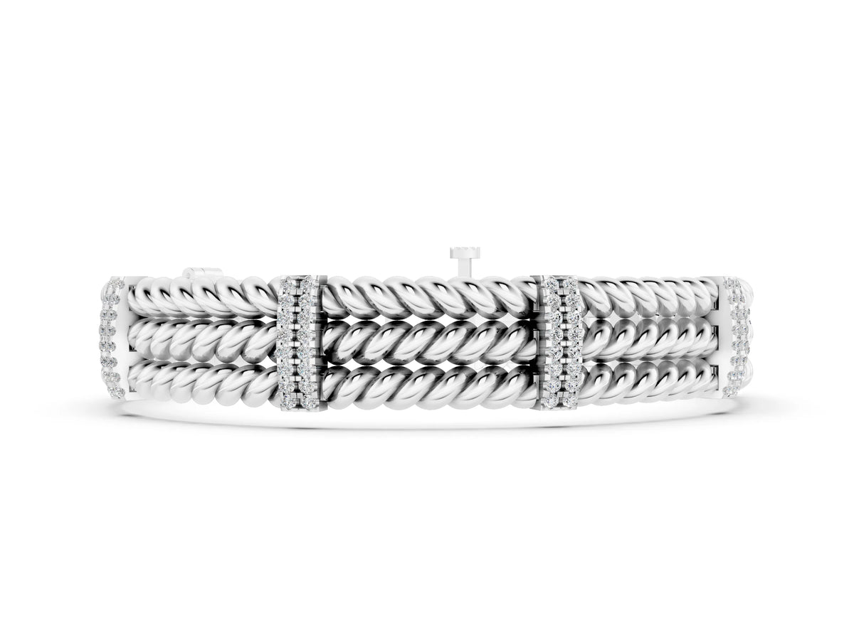 Silver Round Diamond Pavé Rope Bracelet with Box Clasp_2