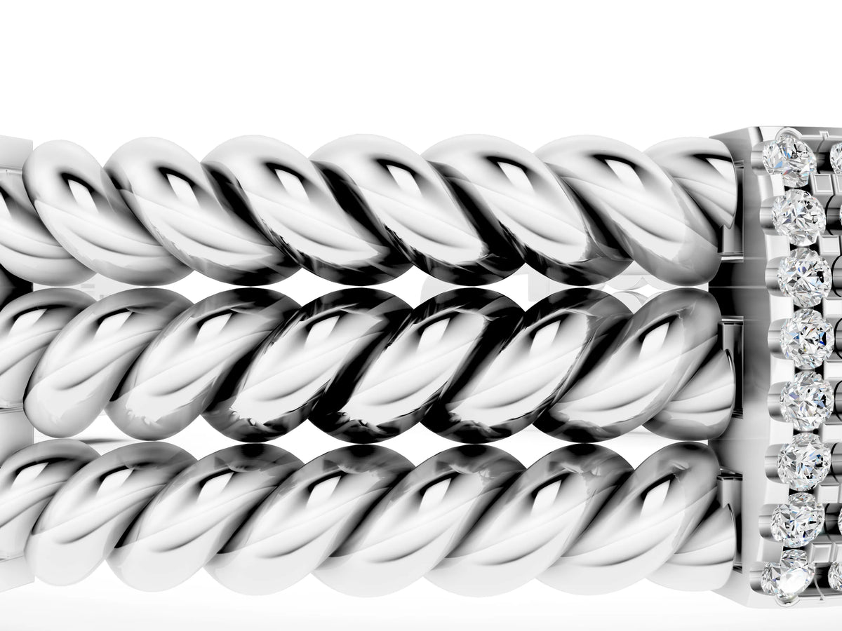 Silver Round Diamond Pavé Rope Bracelet with Box Clasp_3