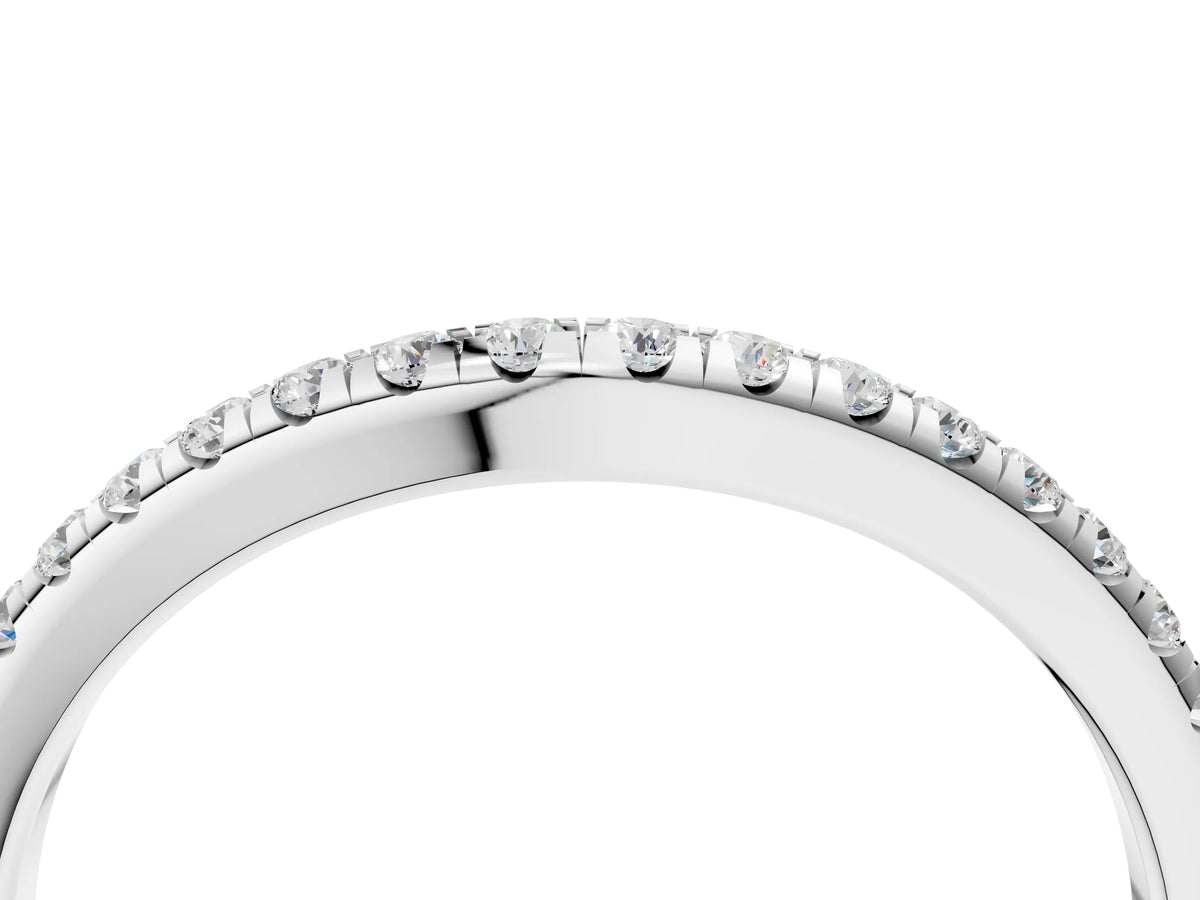 Silver Round Diamond Pavé Set Curved White Gold Band_16