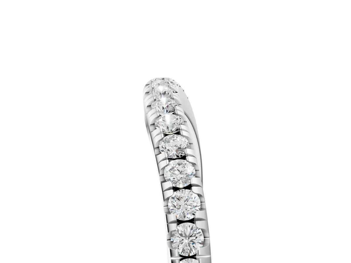 Silver Round Diamond Pavé Set Curved White Gold Band_17