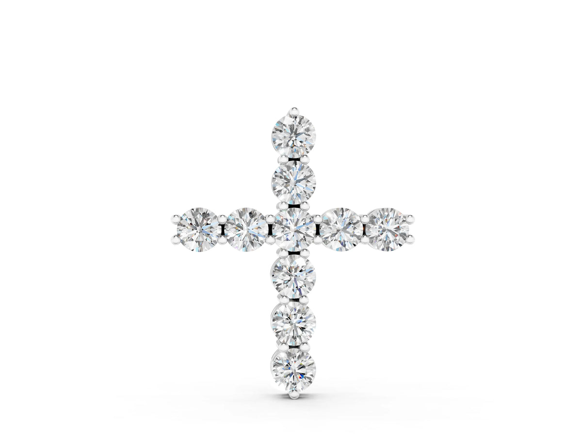 Silver Round Diamond Prong-Set Cross Pendant_2
