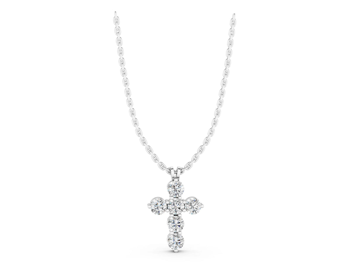 Silver Round Diamond Prong Set Cross Pendant_3