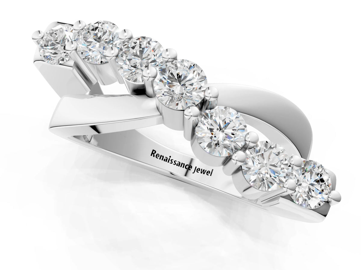 Silver Round Diamond Prong-Set Crossover Band_7