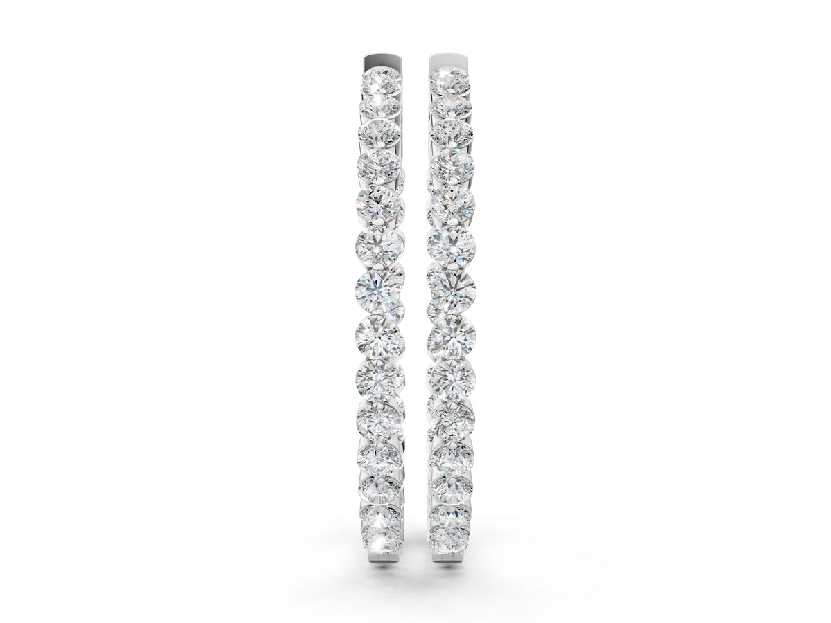 Silver Round Diamond Prong Set Hoop Earrings_2