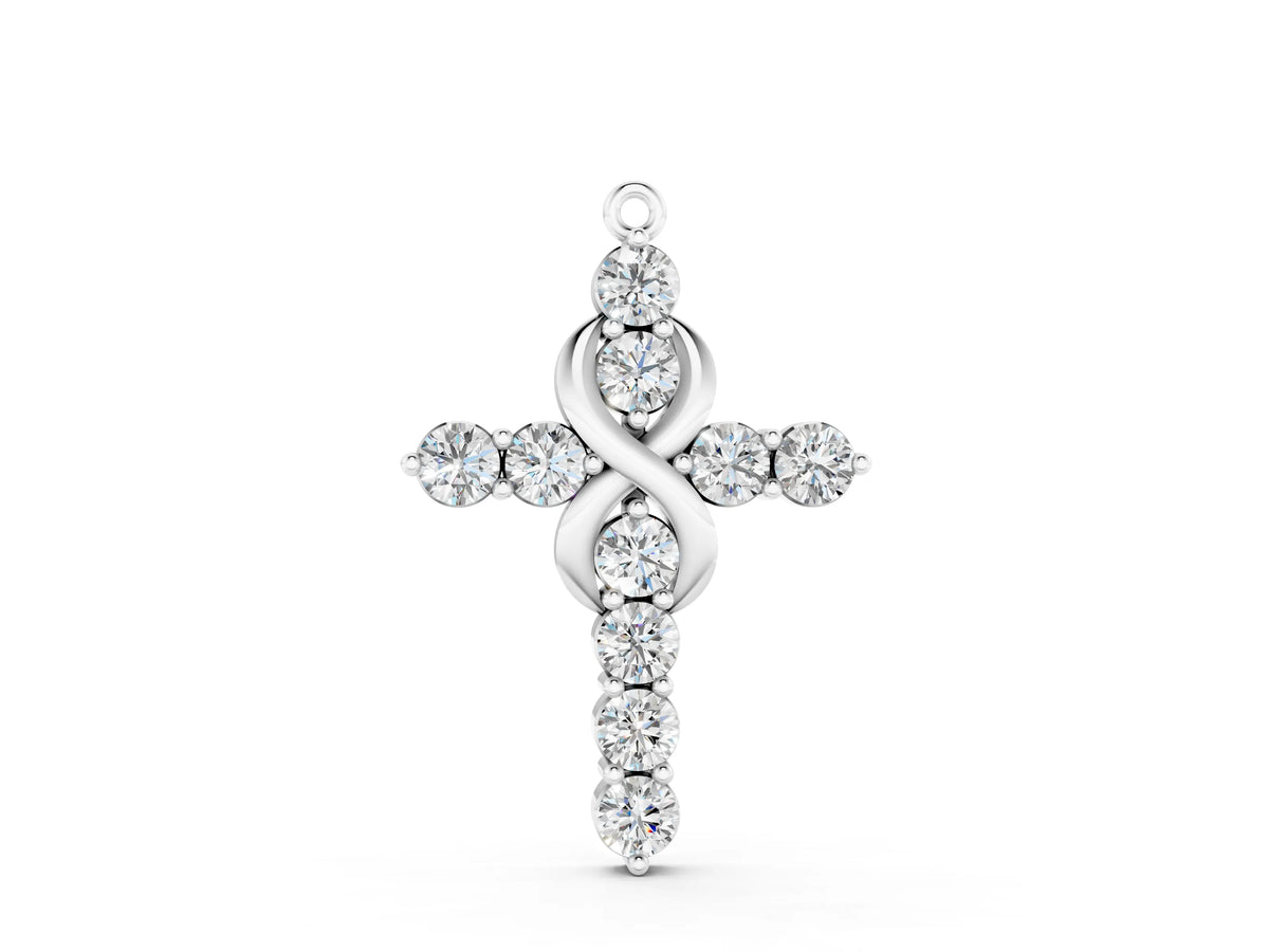 Silver Round Diamond Prong Set Infinity Cross Pendant_2