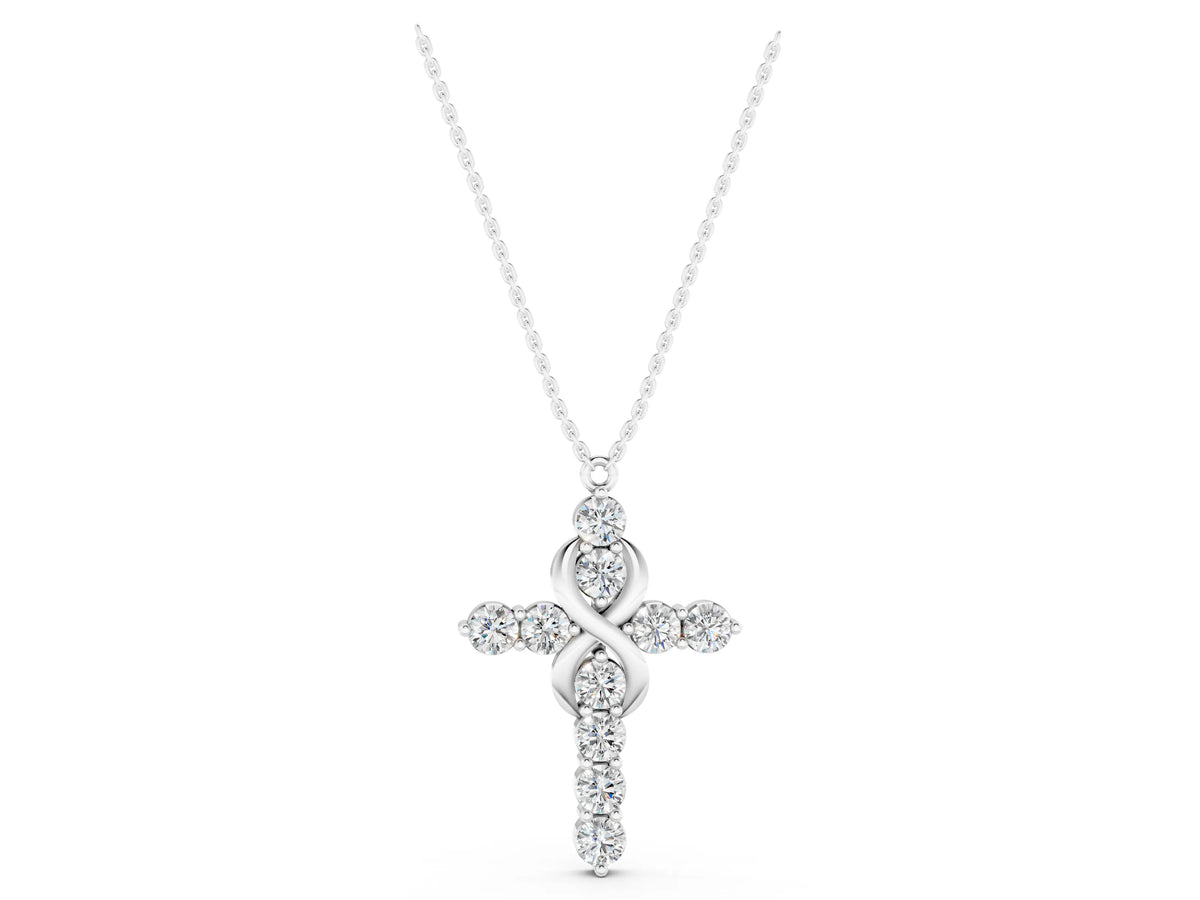 Silver Round Diamond Prong Set Infinity Cross Pendant_3