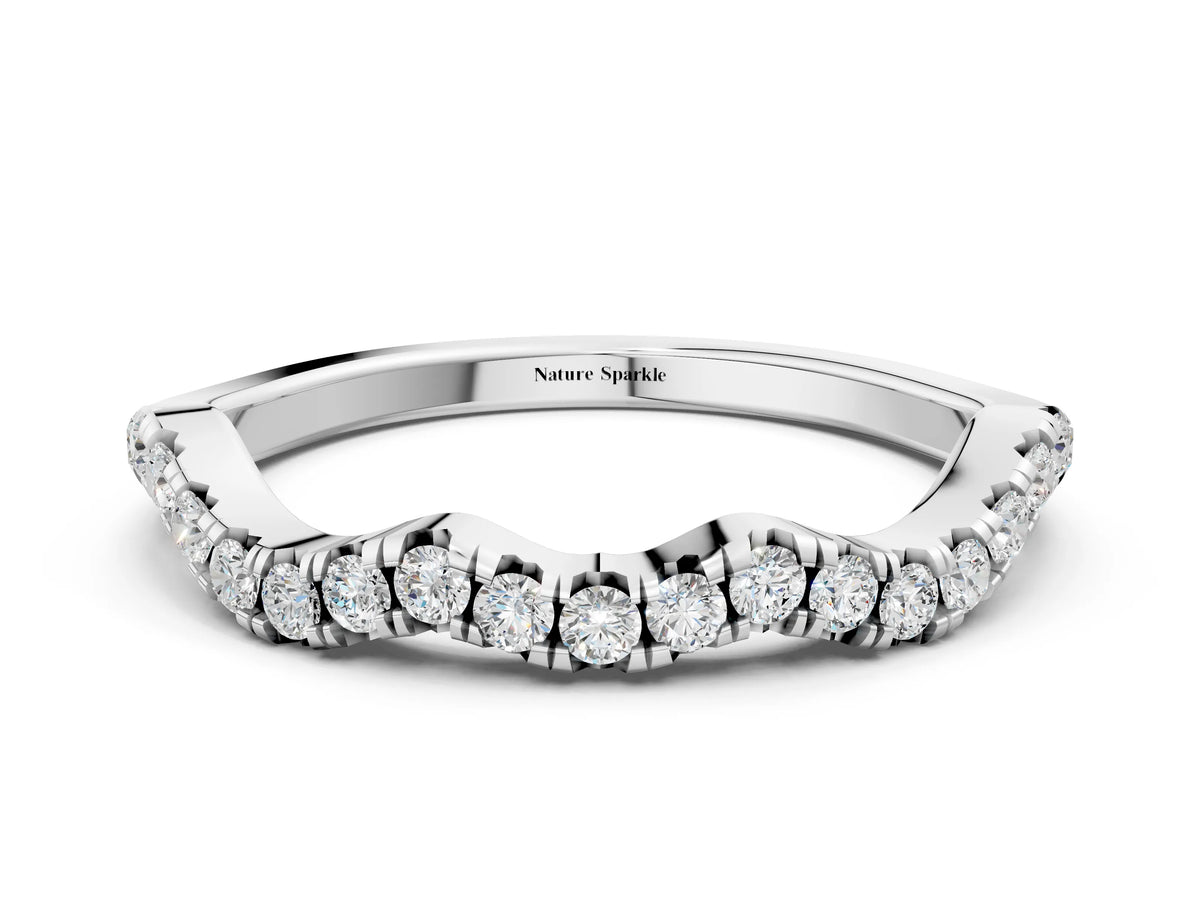 Silver Round Diamond Scalloped Pavé Wedding Band with Shared Prong Setting_12