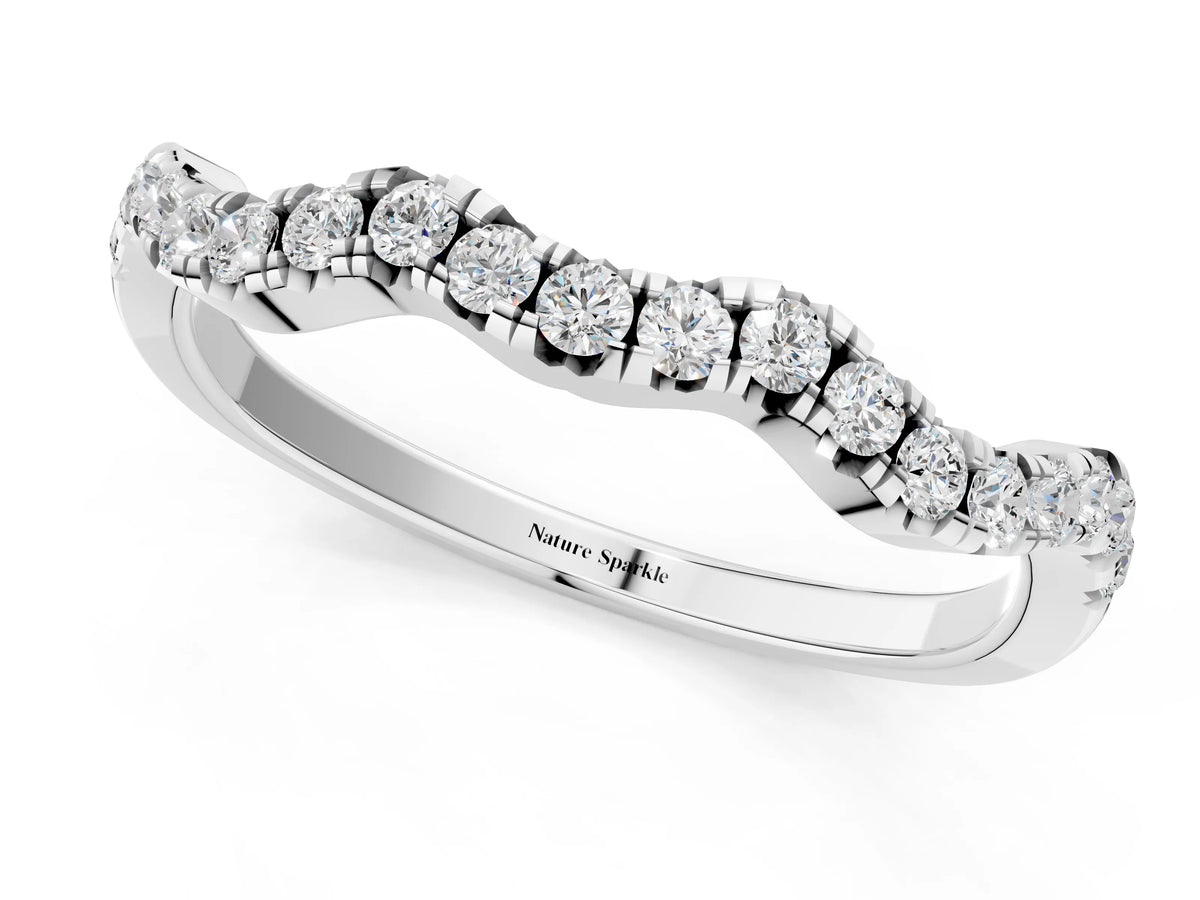 Silver Round Diamond Scalloped Pavé Wedding Band with Shared Prong Setting_13