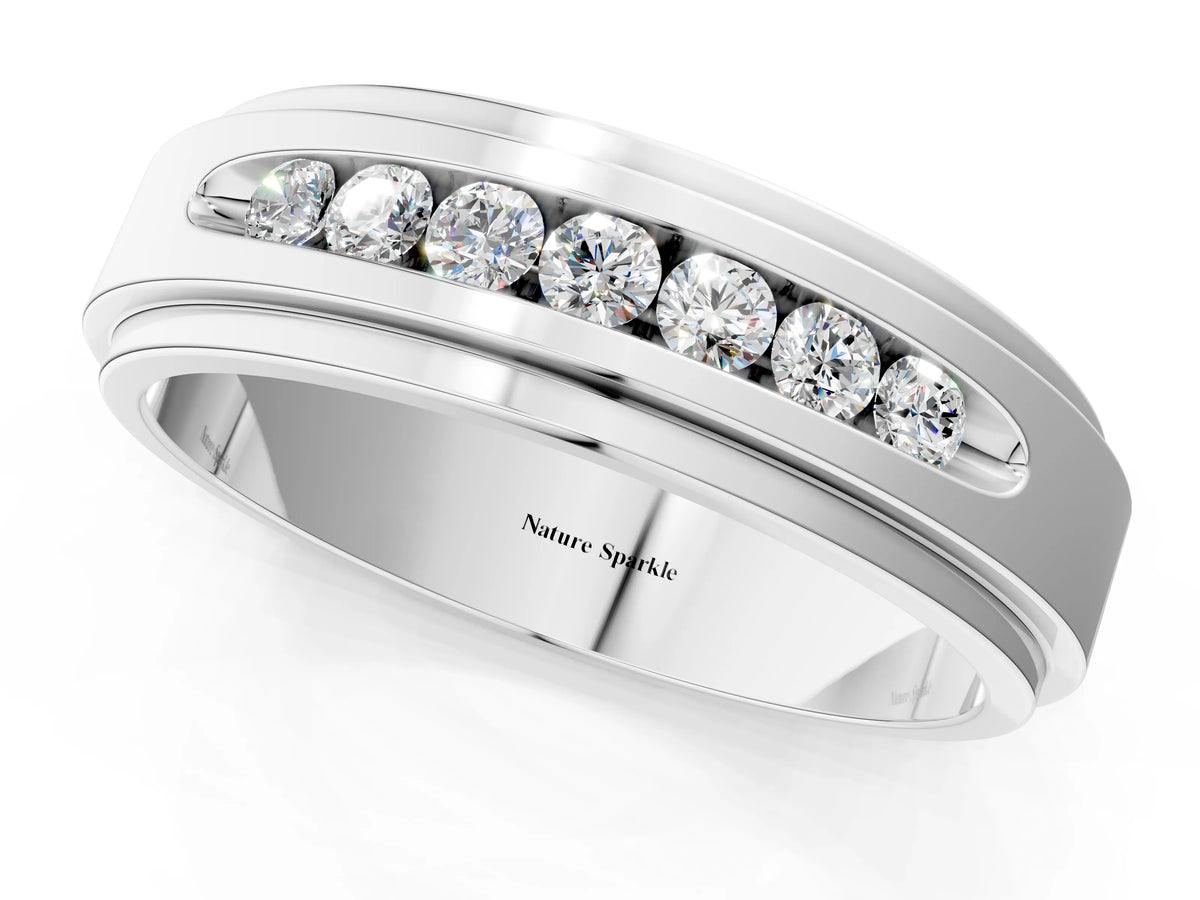 Silver Round Diamond Seven-Stone Channel Set Mens Band_13