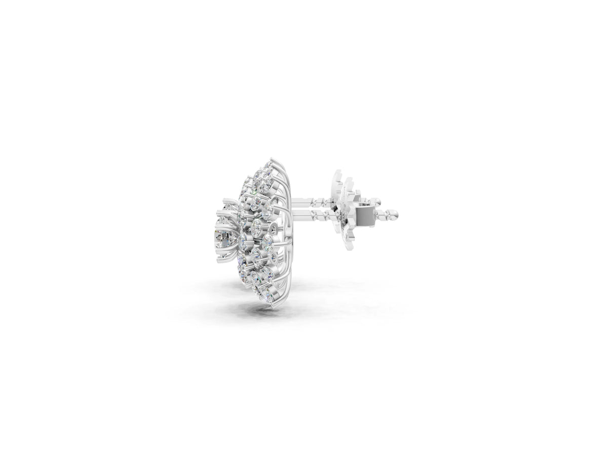 Silver Round Diamond Sunburst Stud Earrings_3