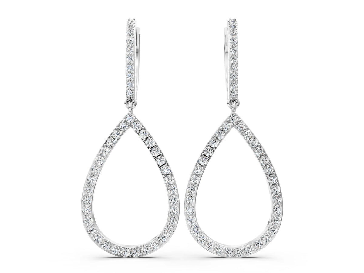 Silver Round Diamond Teardrop Drop Earrings_2