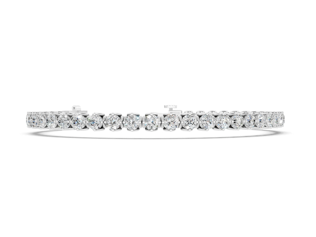 Silver Round Diamond Tennis Bracelet with Box Chain and Basket Prong Setting_2