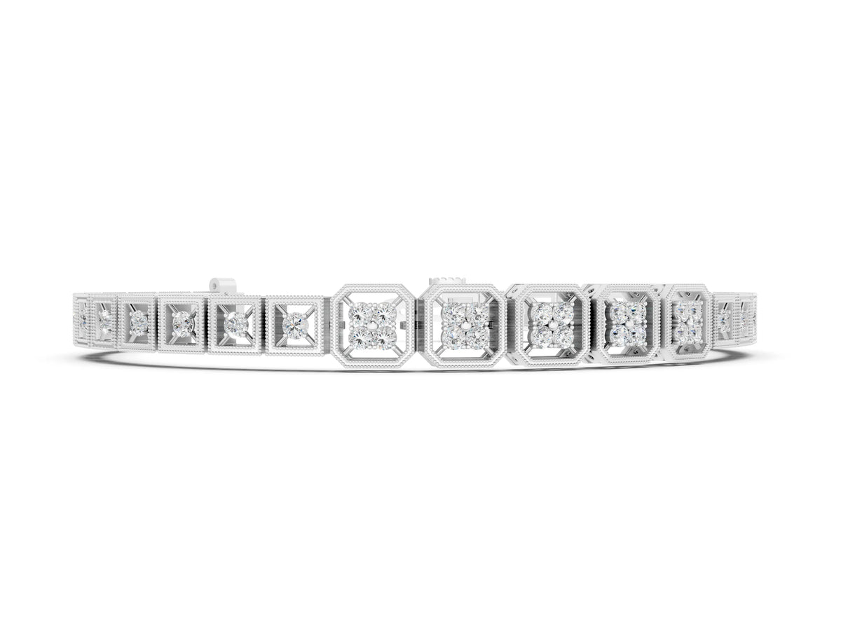 Silver Round Diamond Tennis Bracelet with Milgrain Bezel Setting_2