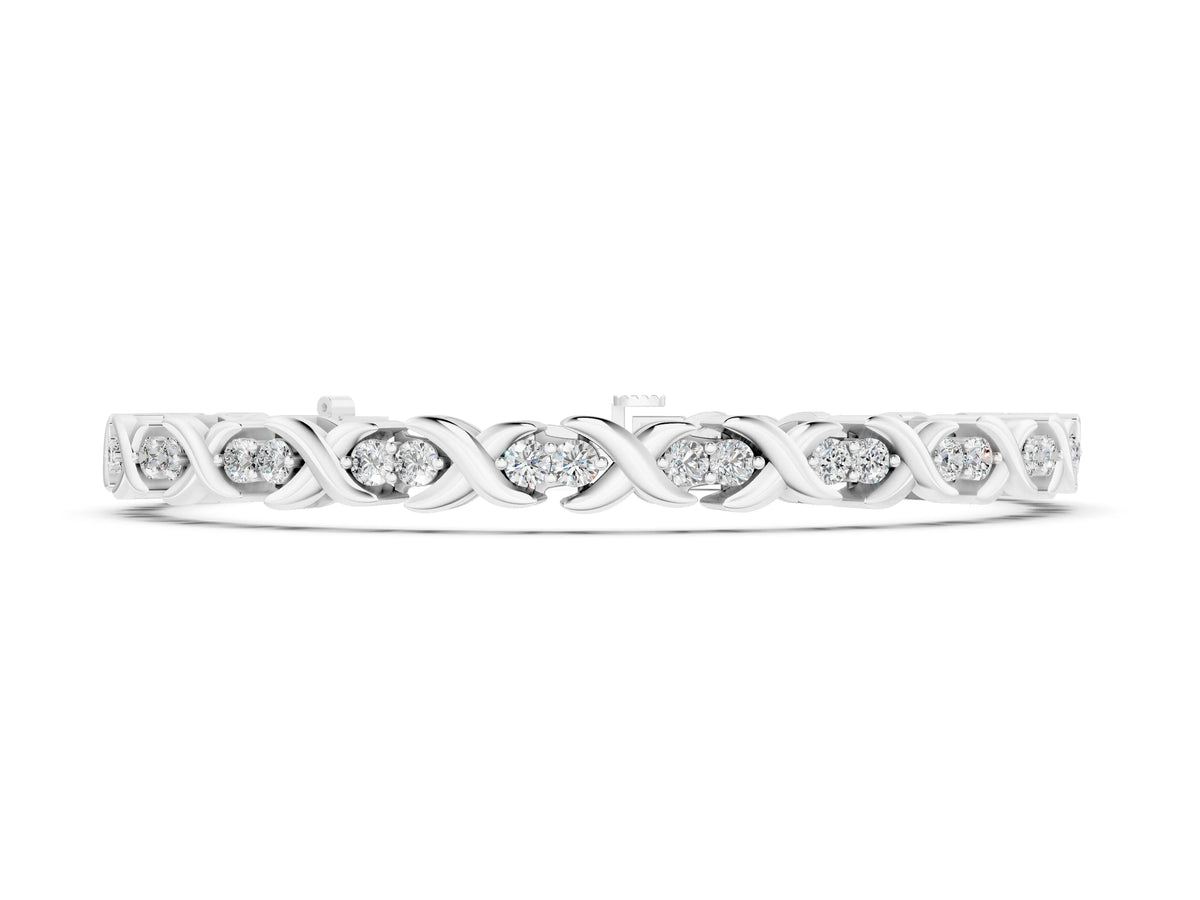 Silver Round Diamond Tennis Bracelet with X-Link Band and Prong Setting_4