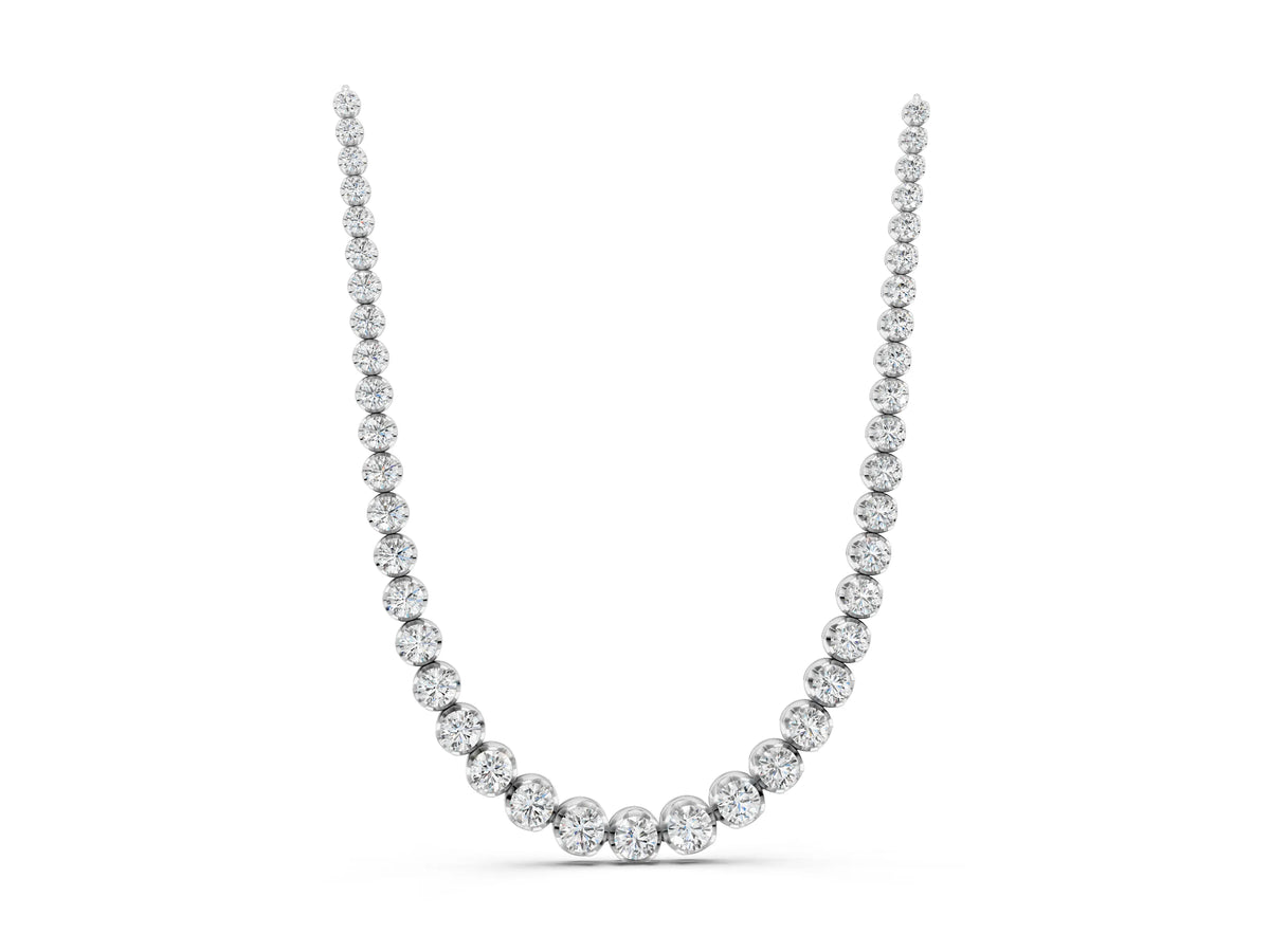 Silver Round Diamond Tennis Necklace with Bezel Setting and Prong Setting_1