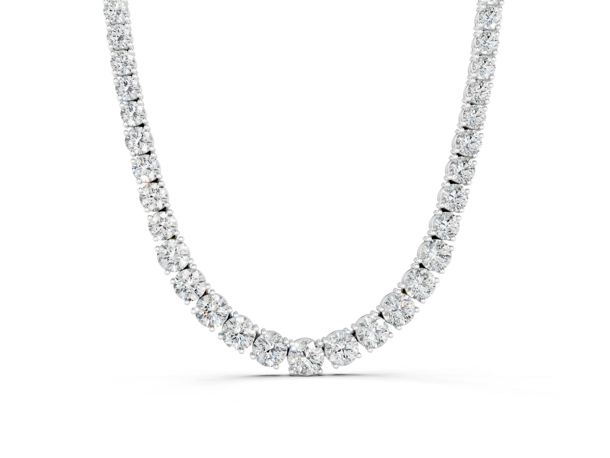 Silver Round Diamond Tennis Necklace with Prong Setting