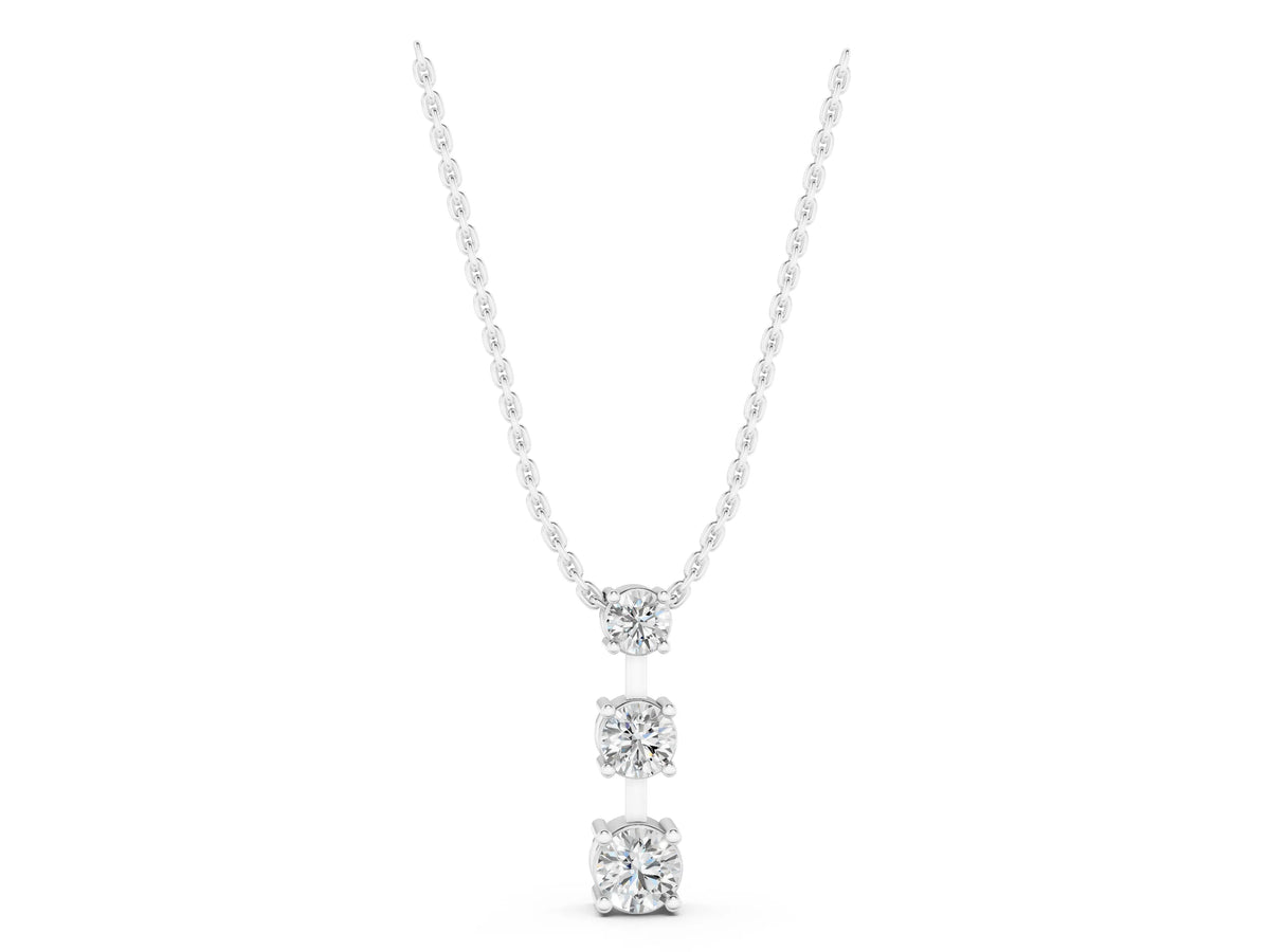 Silver Round Diamond Triple Bar Pendant with Four-Prong Setting_3