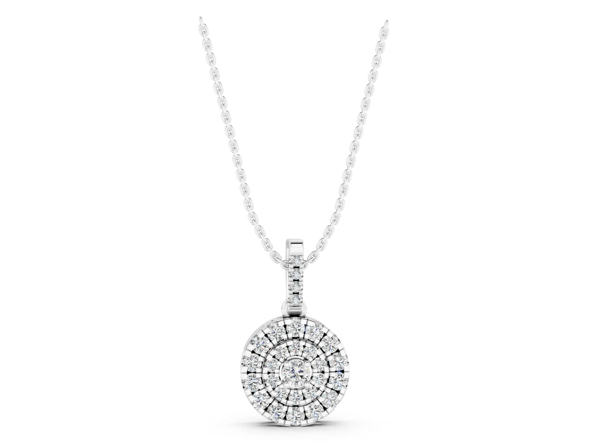 Silver Round Double Halo Diamond Pendant with Pavé Setting_3