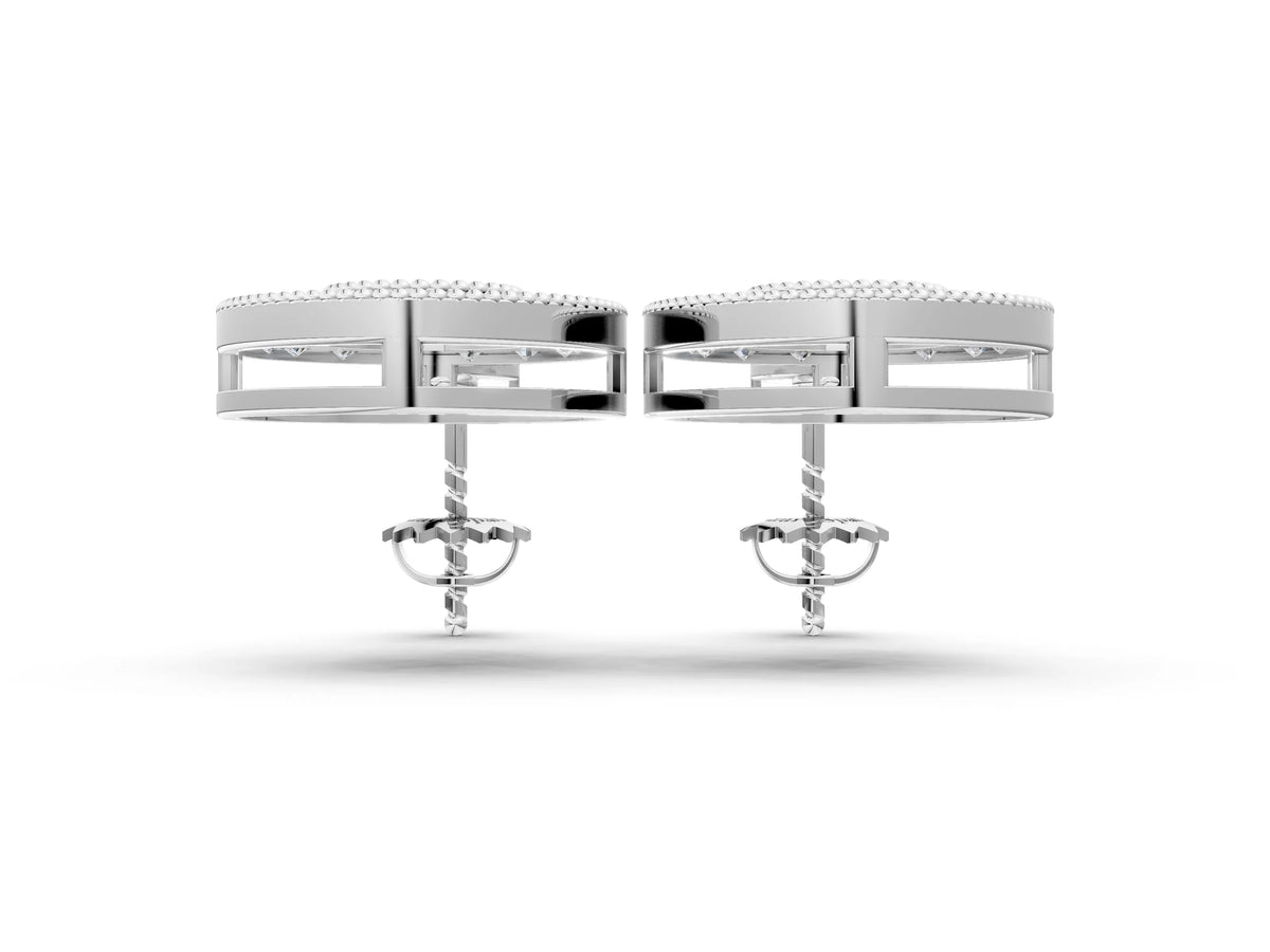 Silver Round Halo Diamond Drop Earrings with Milgrain Bezel Setting_2