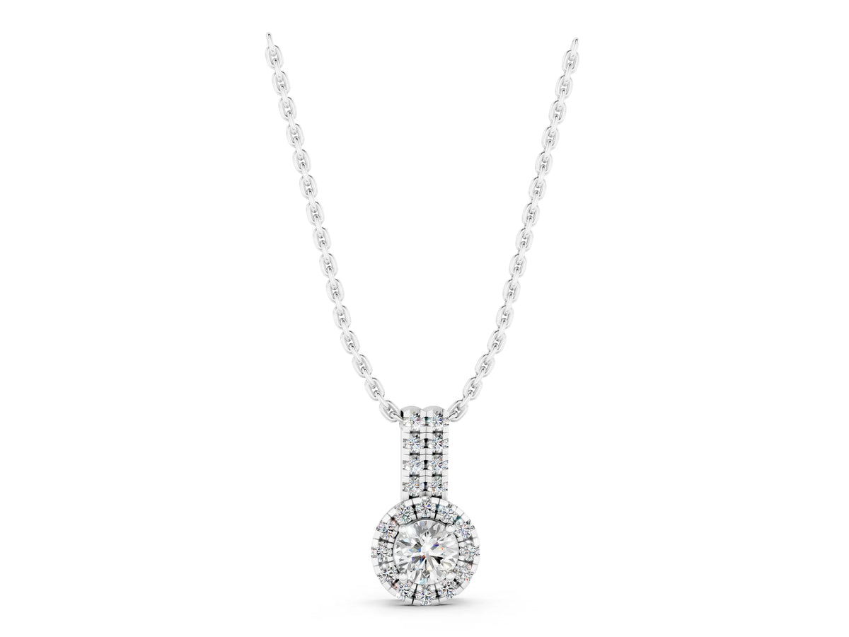 Silver Round Halo Diamond Pendant with Double Prong Setting_3