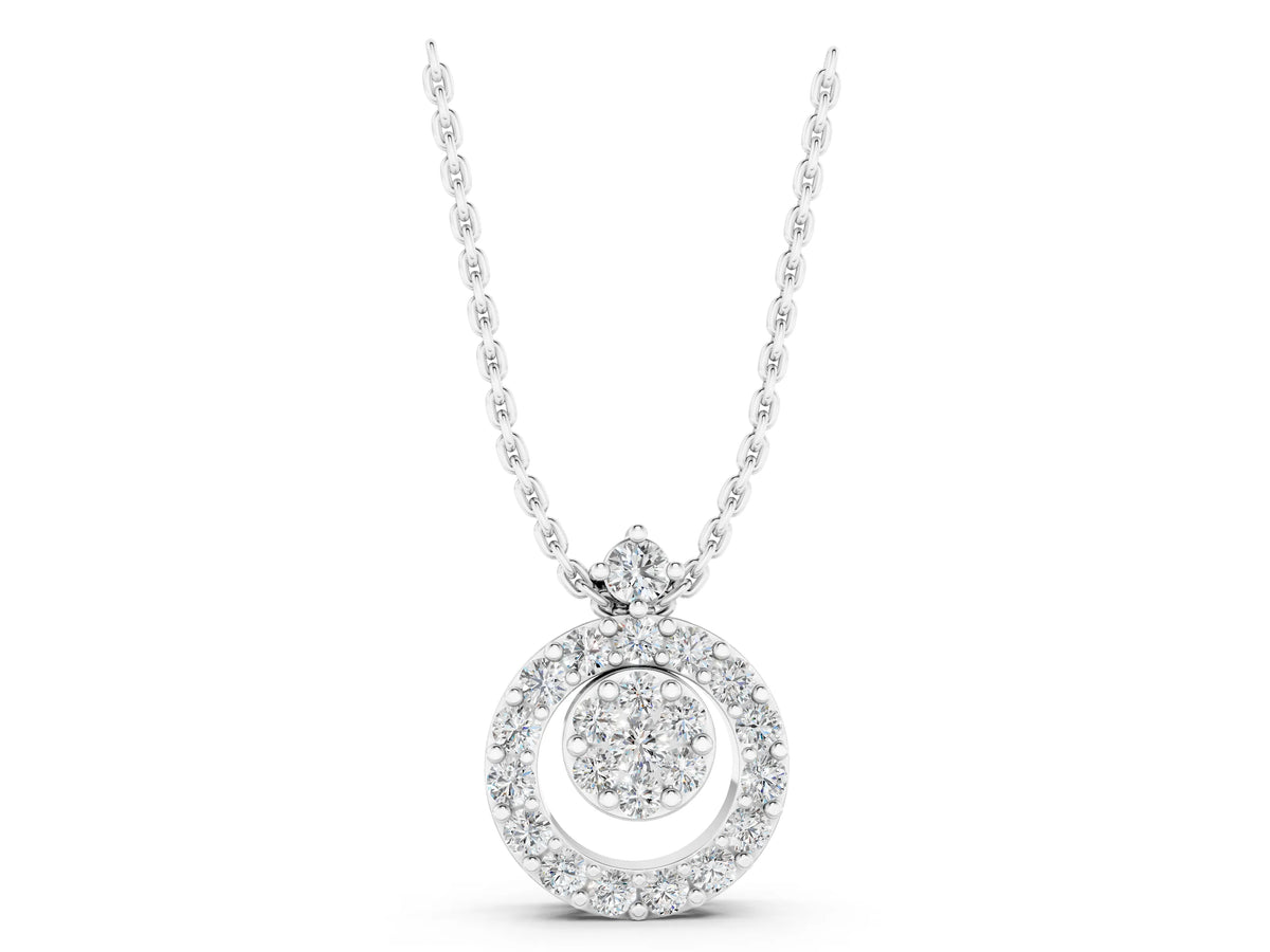 Silver Round Halo Pavé Diamond Pendant with Four-Prong Setting_5