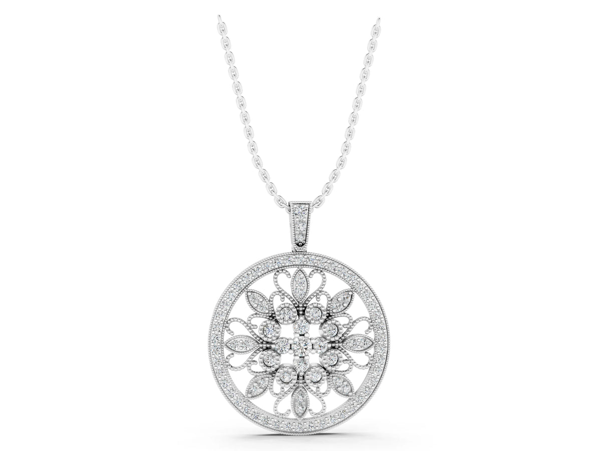 Silver Round Pavé Diamond Filigree Pendant_3